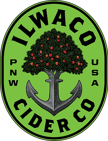 Ilwaco Cider Company logo, apple tree with anchor at the bottom