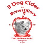 3 Dog Cider and Brewstillery, an apple with 2 dogs